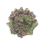 Light brown lapel flower with green and pink abstract pattern