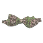 tied Light brown diamond point bow tie with green and pink pattern