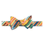 tied bow tie in a brightly colored stripe on the bias